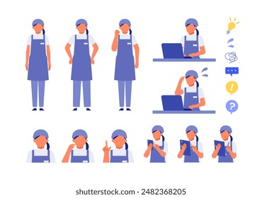 Working Woman. Concept for Problem Solving. Woman cartoon character head collection set. People face profiles avatars and icons. Close up image of Problem Solving Woman. Vector flat illustration.