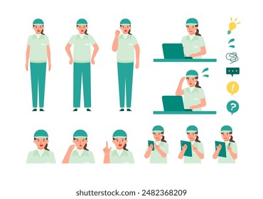 Working Woman. Concept for Problem Solving. Woman cartoon character head collection set. People face profiles avatars and icons. Close up image of Problem Solving Woman. Vector flat illustration.