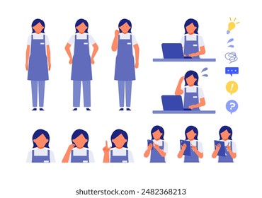 Working Woman. Concept for Problem Solving. Woman cartoon character head collection set. People face profiles avatars and icons. Close up image of Problem Solving Woman. Vector flat illustration.