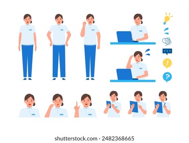 Working Woman. Concept for Problem Solving. Woman cartoon character head collection set. People face profiles avatars and icons. Close up image of Problem Solving Woman. Vector flat illustration.