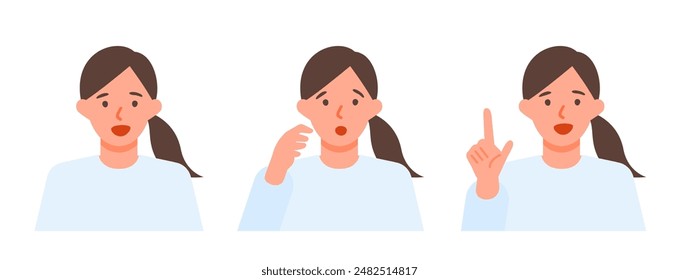 Working Woman. Concept for Problem Solving. Woman cartoon character. People face profiles avatars and icons. Close up image of Problem Solving Woman. Vector flat illustration.