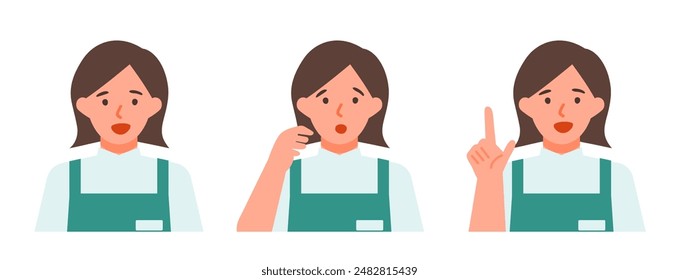 Working Woman. Concept for Problem Solving. Woman cartoon character. People face profiles avatars and icons. Close up image of Problem Solving Woman. Vector flat illustration.