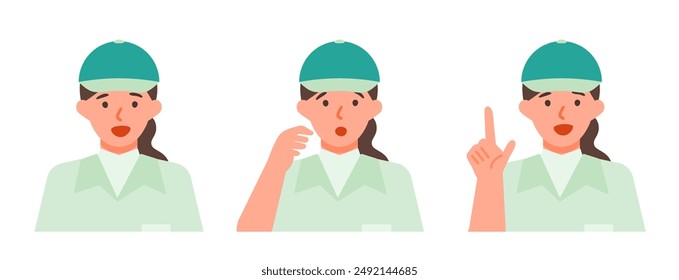 Working Woman. Concept for Problem Solving. Woman cartoon character. People face profiles avatars and icons. Close up image of Problem Solving Woman. Vector flat illustration.