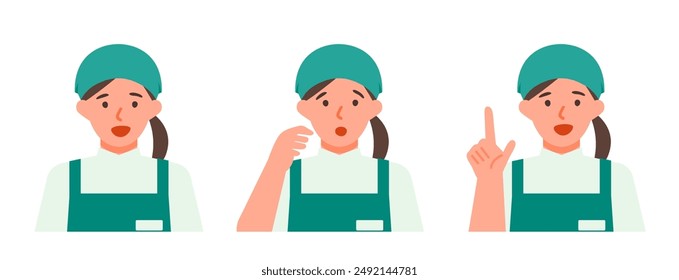 Mujer Trabajadora. Concepto para la resolución de problemas. Personaje de dibujos animados. Personas cara perfiles avatares e iconos. Primer plano de la Imagen de la mujer que resuelve problemas. Ilustración plana de Vector.