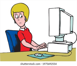 working woman doing job in computer