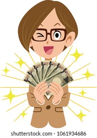 Working woman and money glasses
