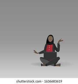 Working woman sitting on the floor wo, freelance successful job. Female  manager at a remote job, online assistant at work, promotion in the network. Cute cartoon vector illustration for web and print