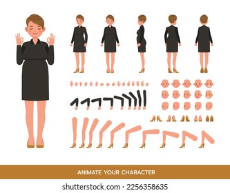 La mujer trabajadora usa el diseño vectorial de color de vestimenta negra. Crea tu propia pose.