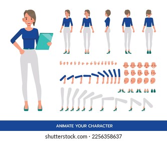 Working woman wear blue shirt color character vector design. Create your own pose.