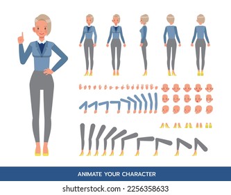 Working woman wear blue suit character vector design. Create your own pose.