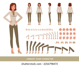 Working woman wear brown suit character vector design. Create your own pose.