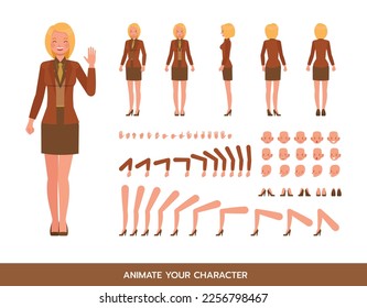 La mujer trabajadora usa el diseño vectorial de color traje naranja. Crea tu propia pose.