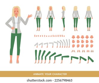 Working woman wear white suit color character vector design. Create your own pose.