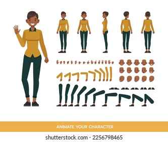 Working woman wear yellow shirt color character vector design. Create your own pose.