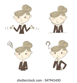 A working woman wearing business suite with various poses