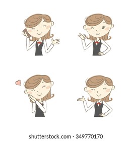 A working woman wearing business suite with various poses