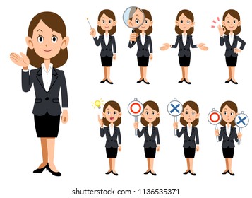 Working women 9 kinds of gestures and expression _ whole body
