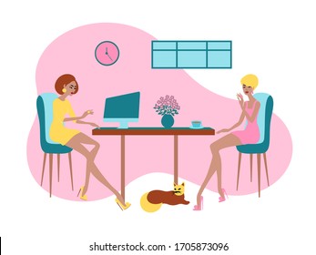 The Working Women at the Home Office with a Cat