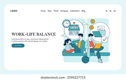 Work-life balance concept. Illustrating the harmony between family and professional life, emphasizing effective time management and financial stability. Highlights the importance of mental well-being