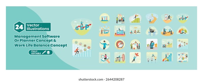 Concepto de software de gestión y equilibrio entre la vida laboral y personal. Mejore la productividad y la vida y el trabajo.