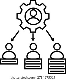 Workload distribution icon. Work allocation sign. Team workload assignment symbol. flat style.