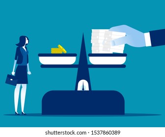 Workload doubling while salary stays the same. Concept business working and finance vector illustration