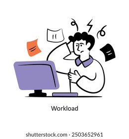 Workload  filled outline Style Design Vector Stock illustration. 