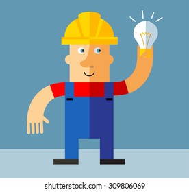 Workman  get the idea. Flat style vector illustration