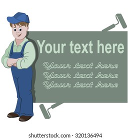 The workman or handyman standing with space for text