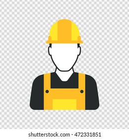 Workman with helmet, person icon, man in worksuit symbol