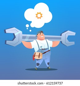 Workman Holding Big Wrench With Chat Bubble Labor Day Concept Flat Vector Illustration