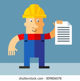 Workman  holding paper. Flat style vector illustration