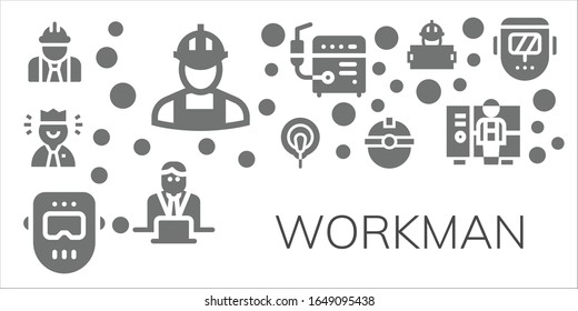 conjunto de iconos de Workman. 11 iconos rellenos de trabajadores.  Iconos modernos sencillos, como: Trabajador, Electrodo, Soldadura