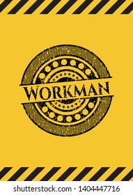 Workman inside warning sign, black grunge emblem. Vector Illustration. Detailed.