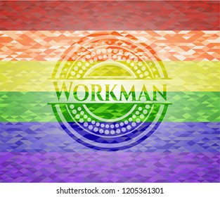 Workman on mosaic background with the colors of the LGBT flag