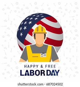 workman poster with Labor Day typography. USA labor Day
