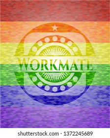 Workmate emblem on mosaic background with the colors of the LGBT flag