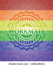 Workmate on mosaic background with the colors of the LGBT flag