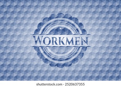 Workmen blue emblem with geometric pattern. Vector Illustration. Detailed. 