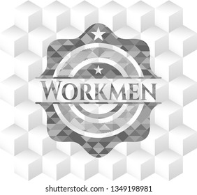 Workmen grey emblem with cube white background