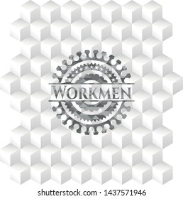 Workmen grey emblem with cube white background