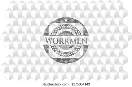 Workmen grey emblem with geometric cube white background