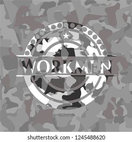 Workmen on grey camouflage texture