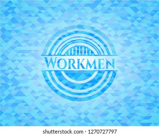 Workmen realistic sky blue mosaic emblem