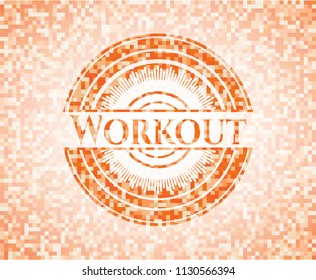 Workout abstract orange mosaic emblem with background