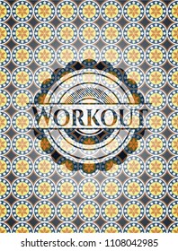 Workout arabic badge background. Arabesque decoration.