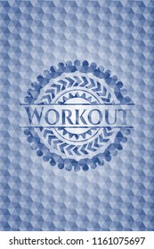 Workout blue badge with geometric background.
