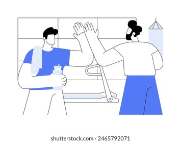 Workout complete isolated cartoon vector illustrations. Young hipster guy finished workout in the gym with a trainer, fitness achievement, healthy lifestyle, sport addiction vector cartoon.