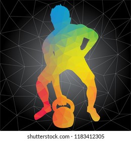 Workout concept. Vector silhouette of man doing fitness and workouts exercises. Active and healthy life concept