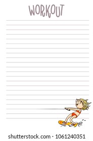 Workout daily, weekly, monthly planner template. Vector printable organizer page. 